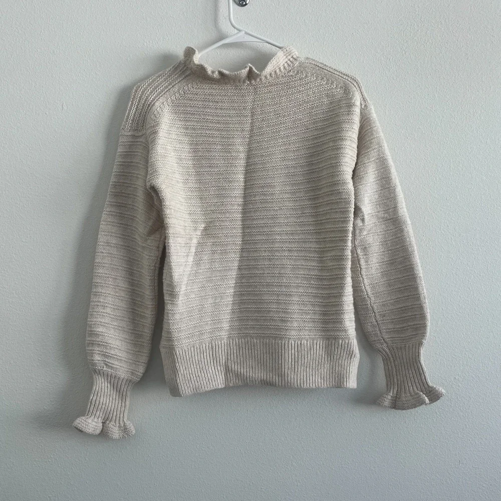 Madewell Ruffle-Neck Pullover Sweater Women XS Ribbed Knit Cotton-Merino Yarn